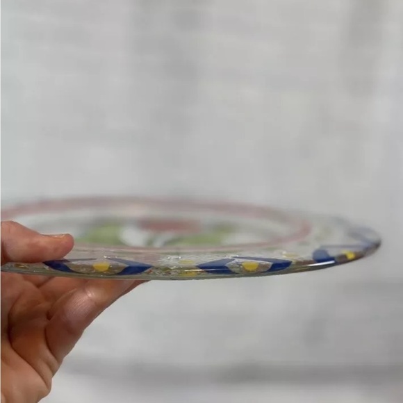 HAND PAINTED TULIP FLOWER ART GLASS Large PLATE Serving Platter Scandinavian - Picture 8 of 9